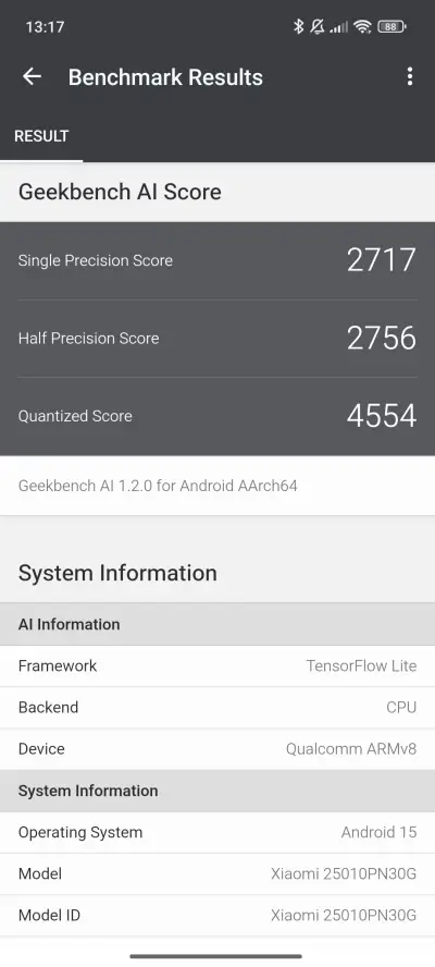 Xiaomi 15 Ultra v teste Geekbench AI