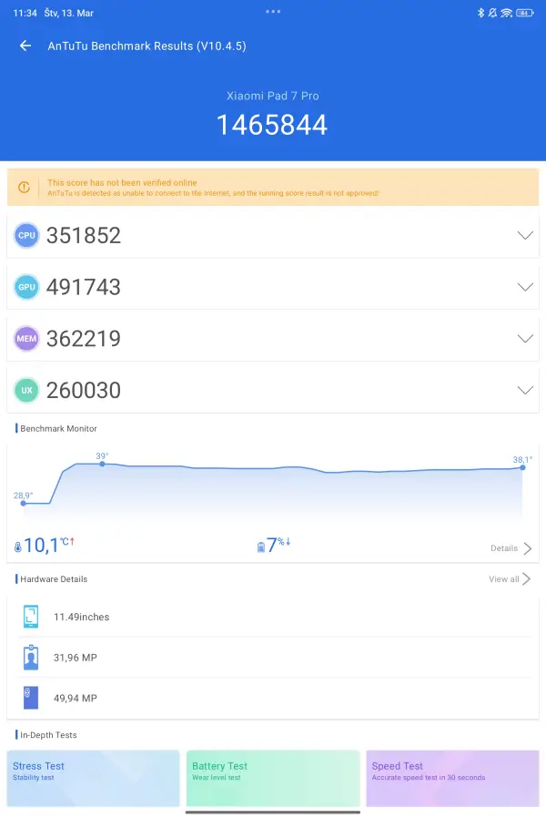 AnTuTu v tablete Xiaomi Pad 7 Pro