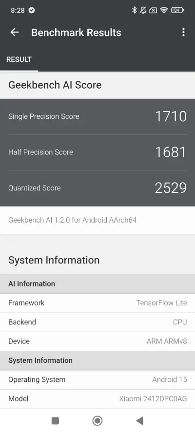 POCO X7 Pro v benchmarku Geekbench AI