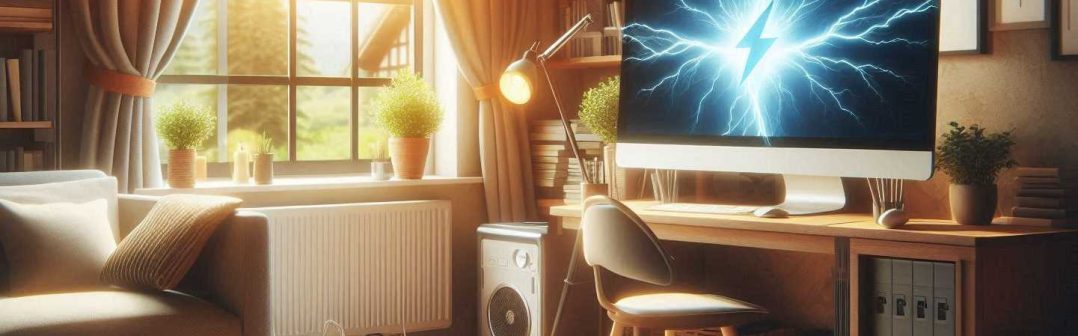 electric energy powering computer in household AI image