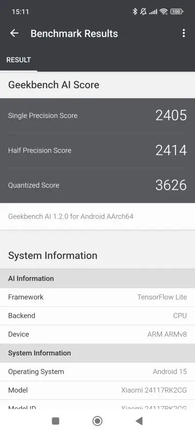 POCO F7 Pro v benchmarku Geekbench AI