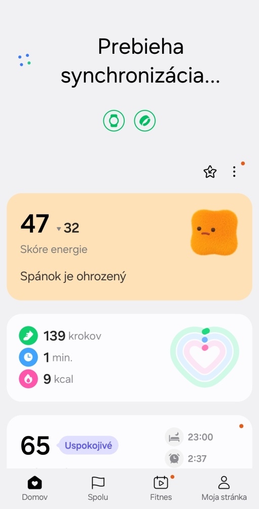 Skóre energie informujúce o probléme