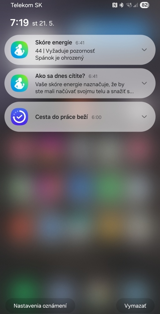 Nízke skóre energie medzi notifikáciami