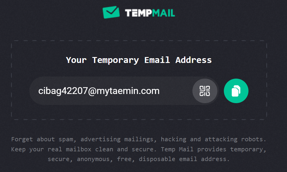 Stránka na vytvorenie jednorazového emailu