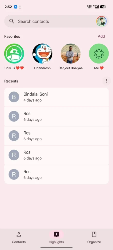 Google Kontakty s dizajnom Material 3 Expressive