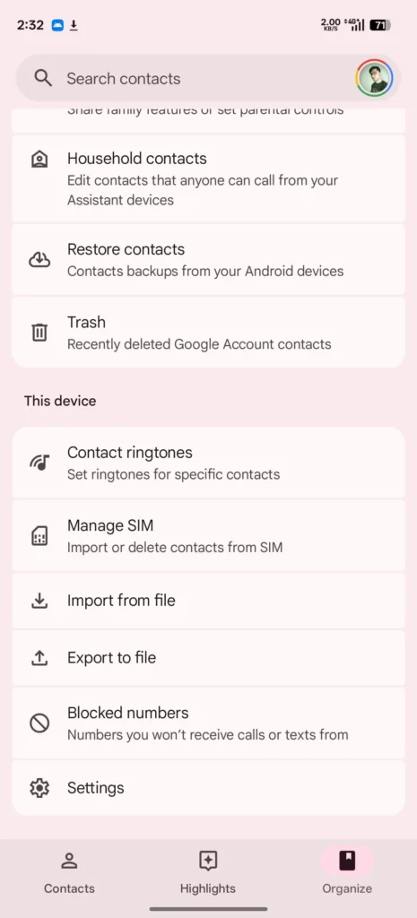 Google Kontakty s dizajnom Material 3 Expressive