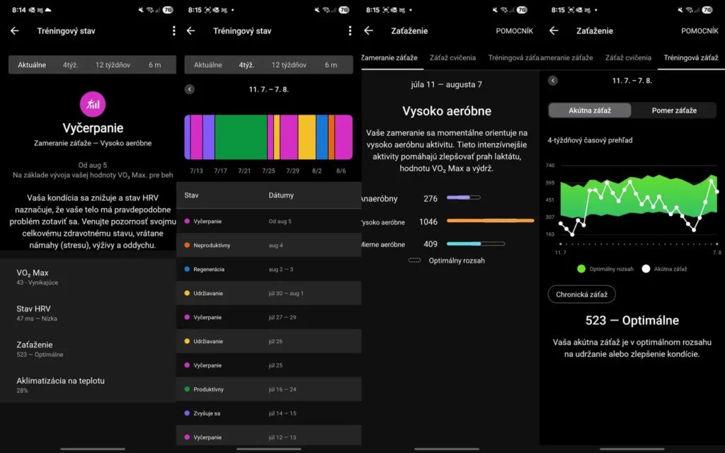 Tréningový stav v Garmin hodinkách