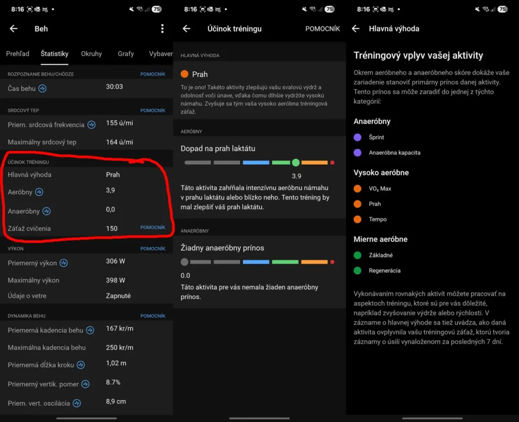 Informácia o prínose jednotlivých tréningov