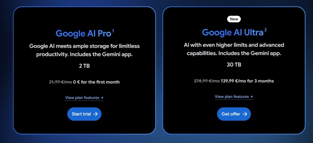 gogole AI pro vs ultra