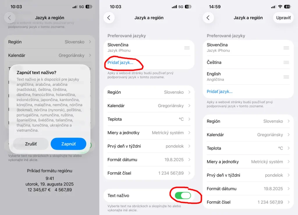 iOS 26: Nastavenie funkcie Text naživo a pridanie ďalších jazykov do iPhonu