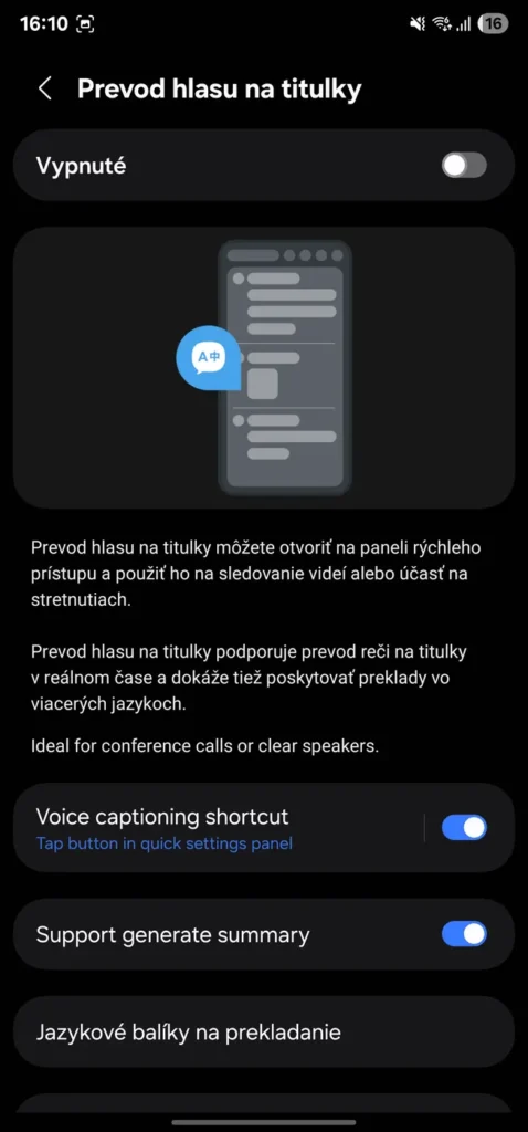 Prevod hlasu na titulky v One UI 8