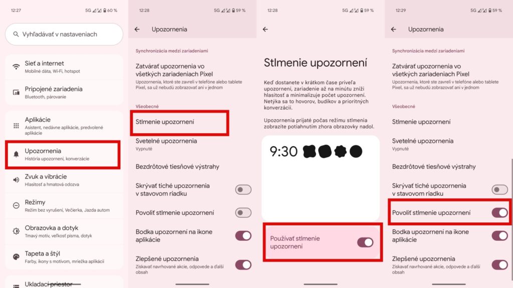 Stlmenie upozornení v Android telefónoch