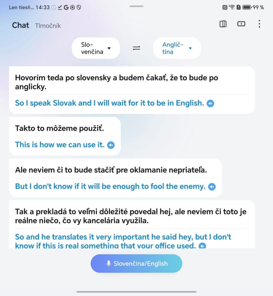 Preklad zo slovenčiny do angličtiny pomocou HONOR Magic V5