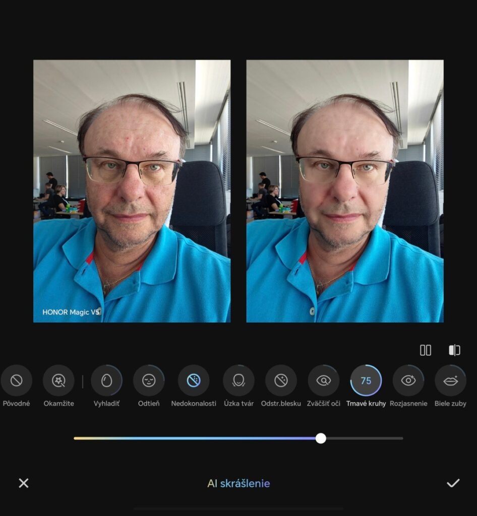 Funkcia AI Skrášlenie pri vylepšení selfie fotografie
