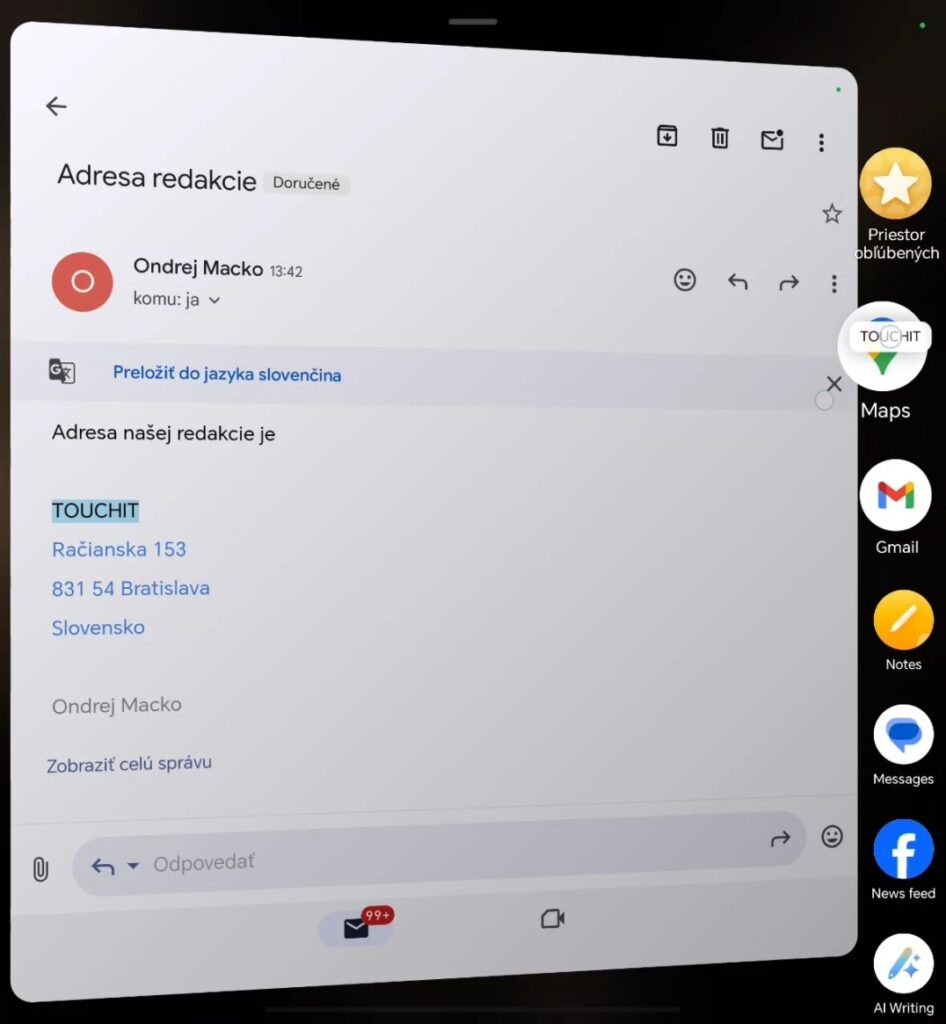 Vyhľadanie adresy z textu  v maili pomocou Google Mápy