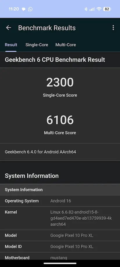 Pixel 10 Pro XL Geekbench