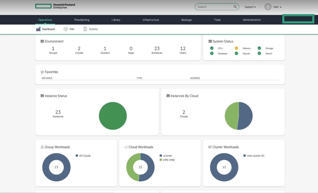 HPE VM Essentials Dashboard