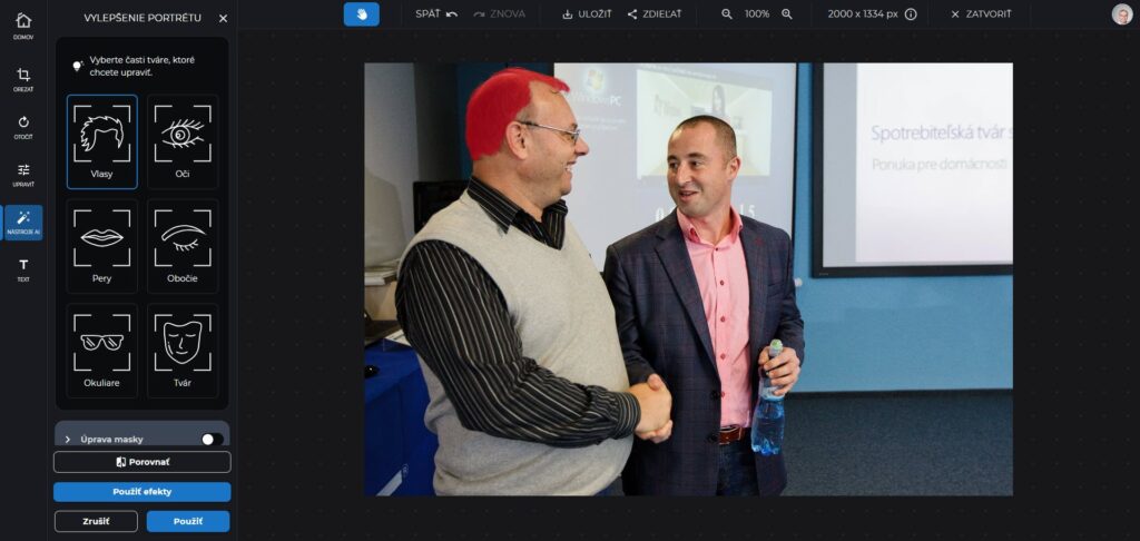 Príklad úpravy fotografie s dokreslením vlasov v Zoner AI Editor