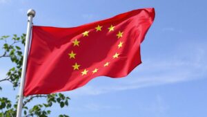 european_union_flag_in_red_color_AI image