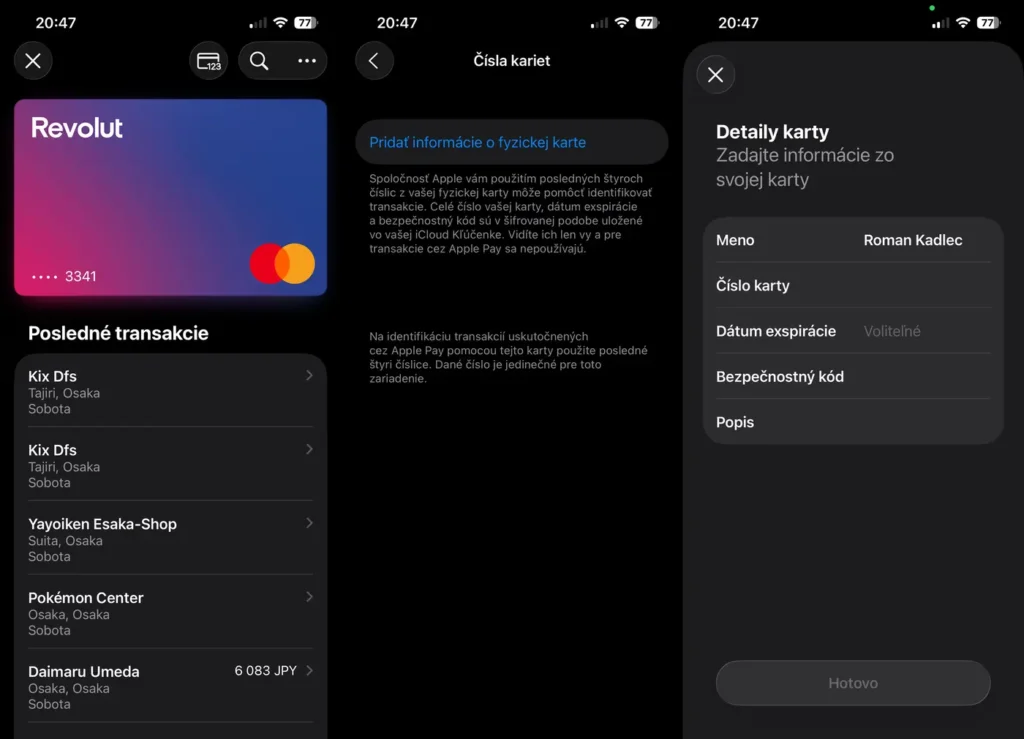 iOS 26: Pridanie informácií o uloženej platobnej karte v aplikácii Peňaženka