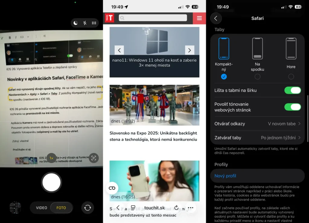 iOS 26: Novinky v aplikáciách Safari a Kamera