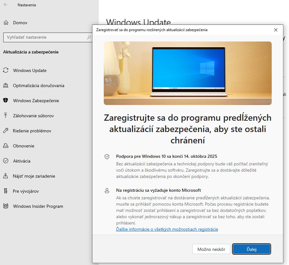 Windows 10 registracia podpora