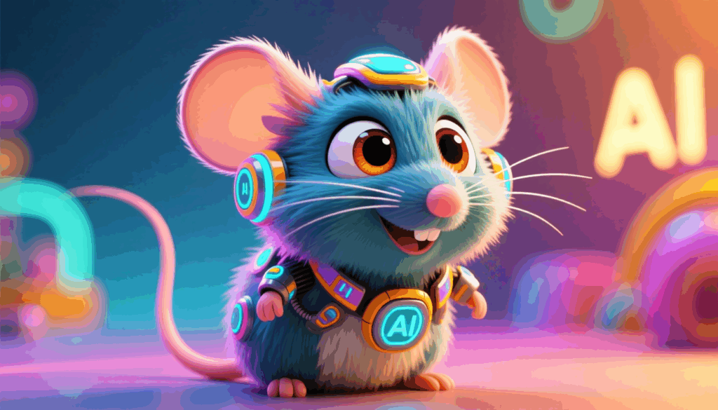 Obrázok vygenerovaný AI myšou AIT, 3D myš s nápisom AI