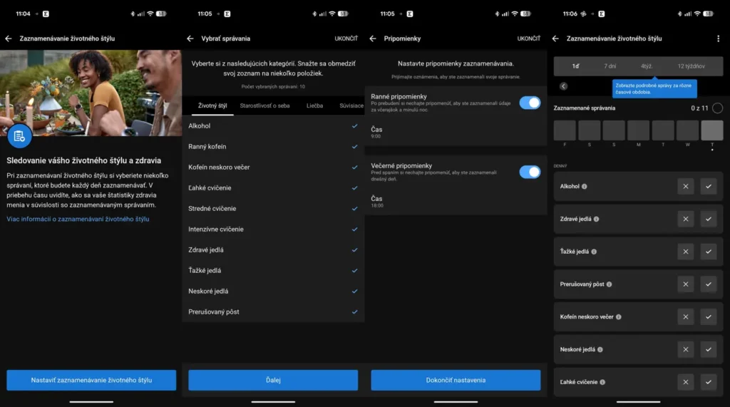 Nová funkcia Zaznamenávanie zdravého životného štýlu