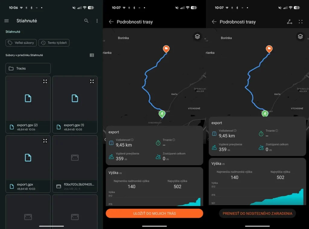 Importovanie gpx trasy cez aplikáciu Huawei Zdravie