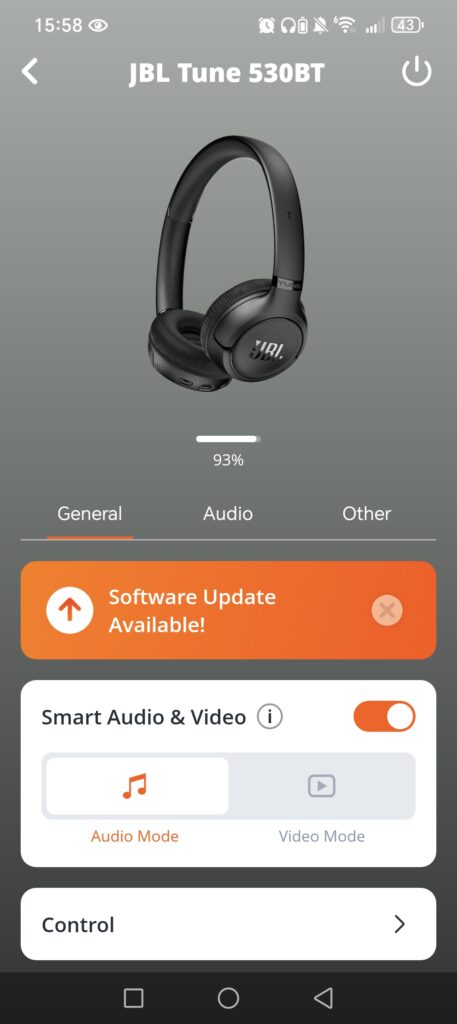 JBL TUNE 530BT aplikacia