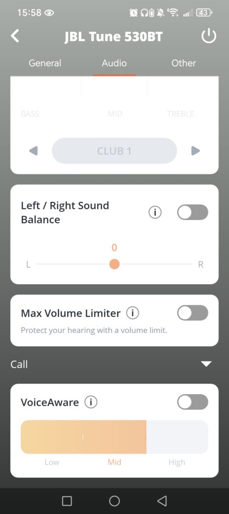 JBL TUNE 530BT aplikacia