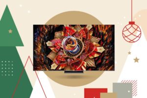 Obrázok televízora vo vianočnom pozadí