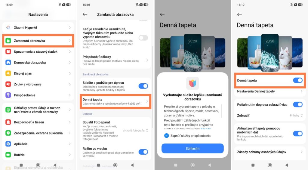 Snímky obrazovky zo Xiaomi telefónu