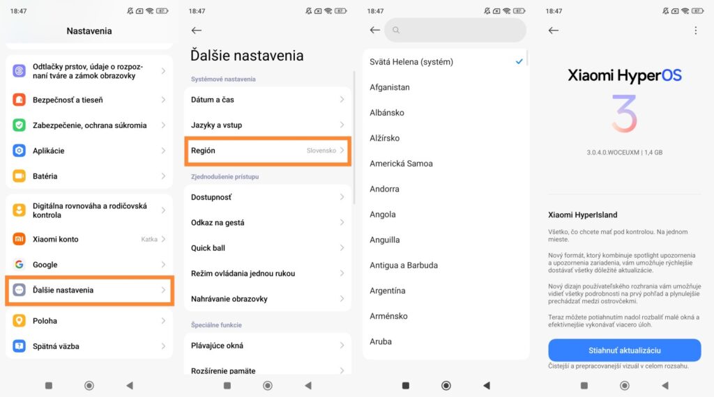 Snímky obrazovky zo Xiaomi telefónu