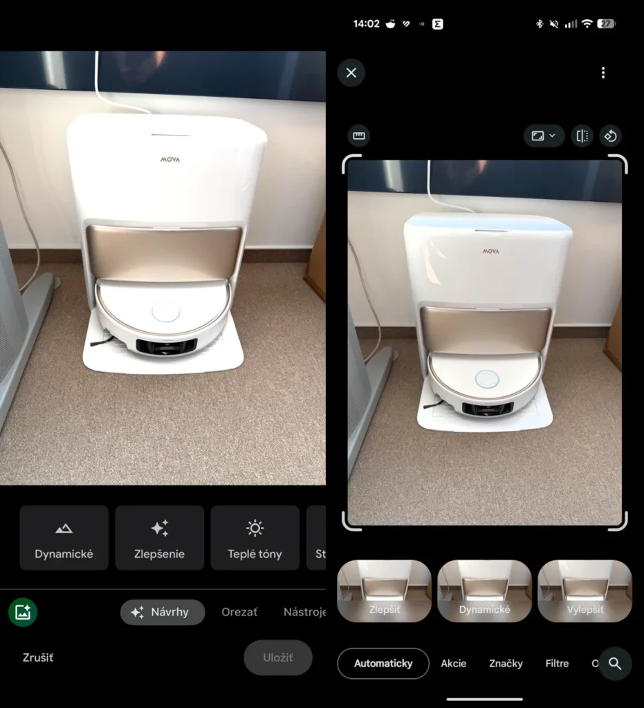 Fotky Google: Vľavo starý editor fotiek v aplikácii pre iOS. Vpravo nový editor vo verzii pre Android. Nový editor bude čoskoro dostupný aj pre zariadenia od Applu