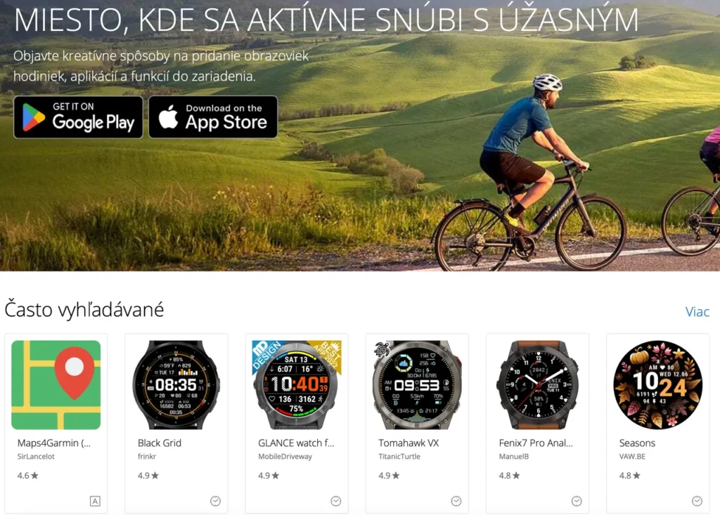 Webová verzia obchodu Connect IQ Store zatiaľ ponúka všetky funkcie. To sa však zmení