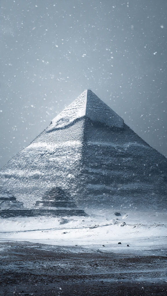 Pyramida Giza so snehom AI obrazok