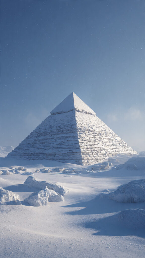 Pyramida Giza so snehom AI obrazok