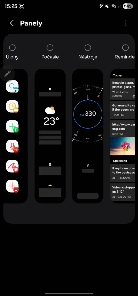 Samsung One UI s bočnými panelmi