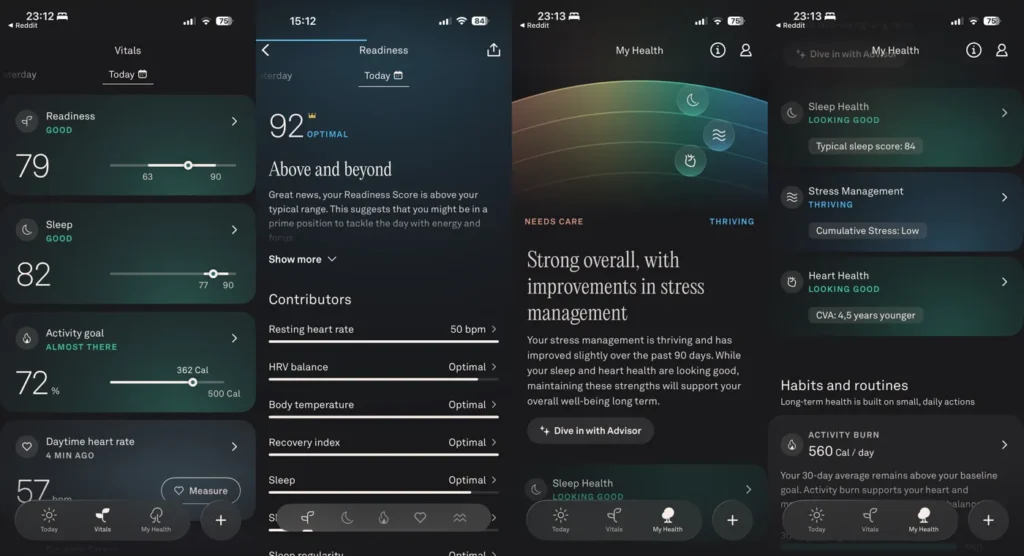 Vynovená aplikácia Oura: Obrazovky Vitals a Moje zdravie
