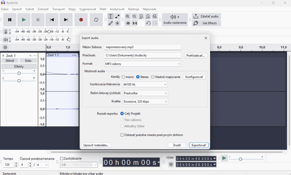 Bezplatný audio softvér Audacity