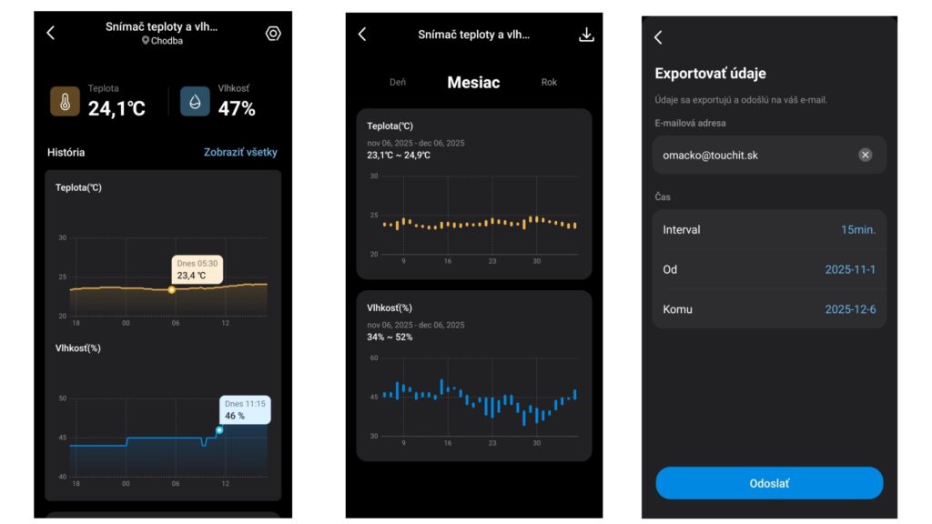 Mobilná aplikácia TAPO sa možnosti exportu údajov