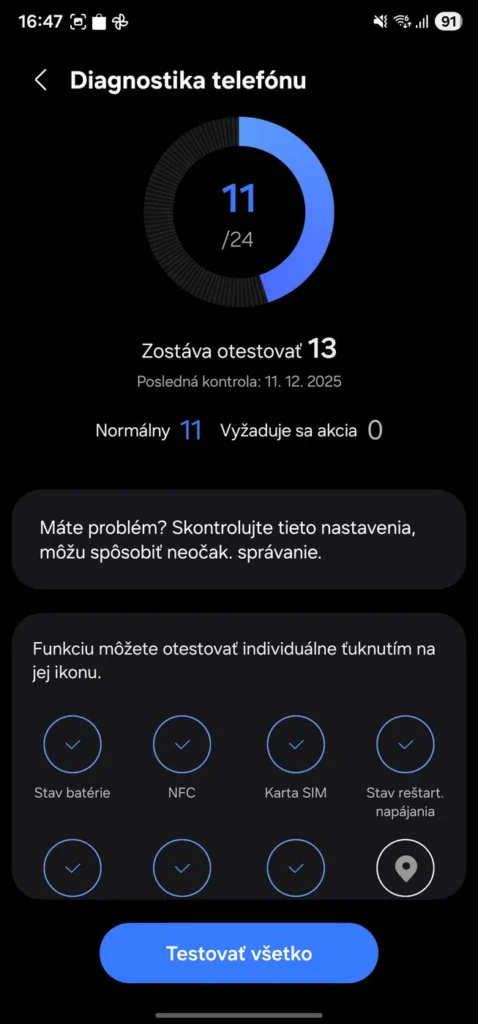 Diagnostika v Galaxy smartfónoch