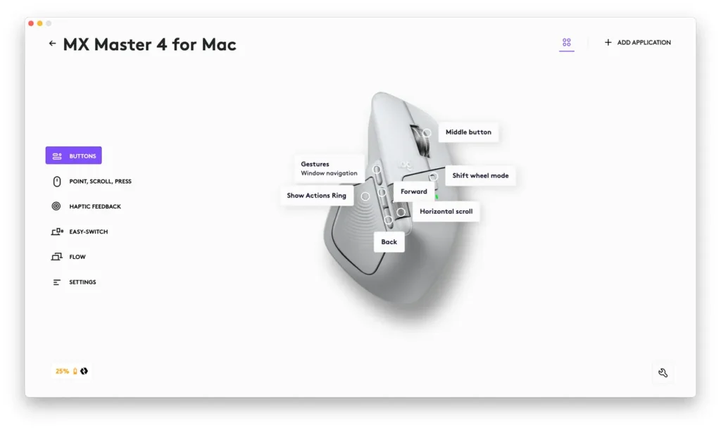 Nastavenie myši Logitech MX Master 4 v aplikácii Logi Options+