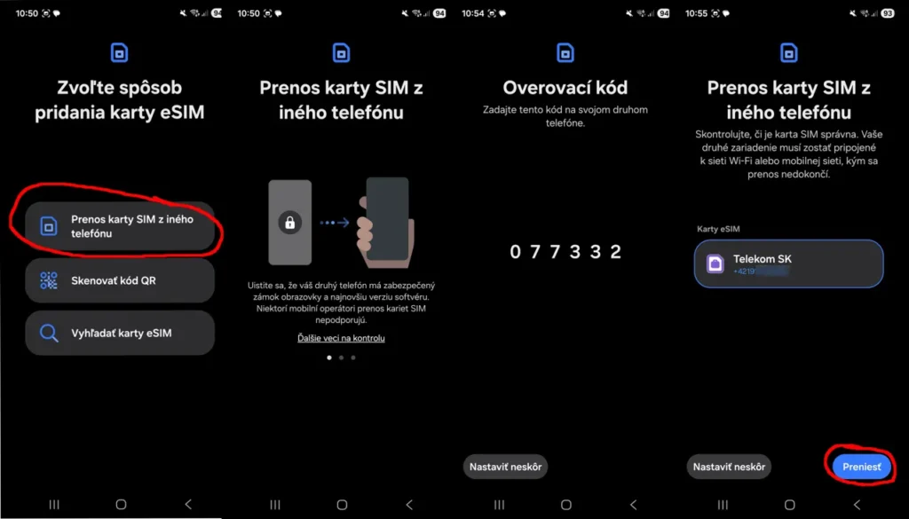 Prenos eSIM karty do smartfónu Samsung Galaxy A56 priamo z iného Android telefónu