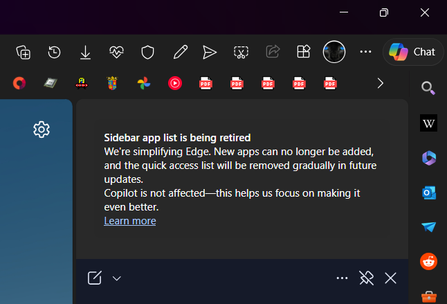Microsoft edge canary removing function