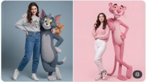 nano banana AI image tom a jerry pink panther