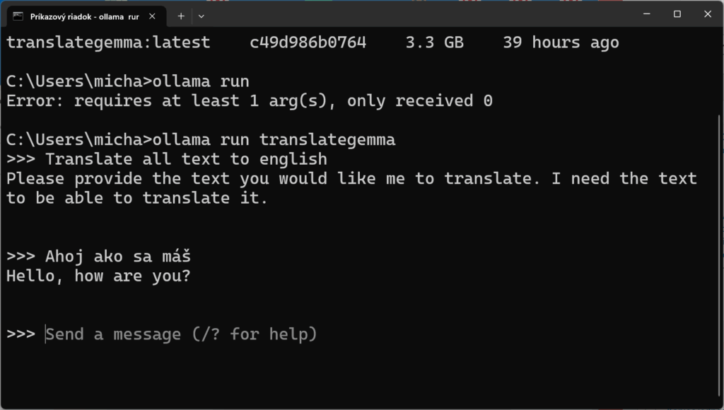 ollama TranslateGemma cmd