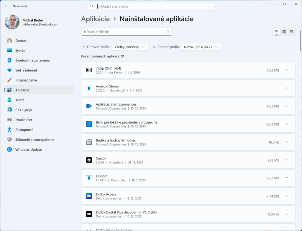 windows 11 apps odinstalovat