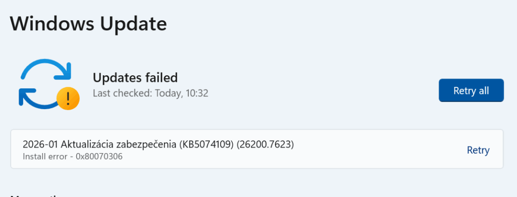windows update KB5074109 error